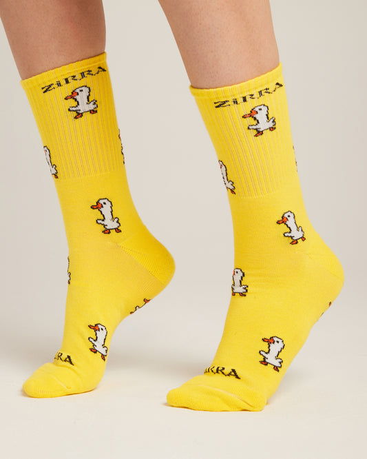 white duck yellow socks