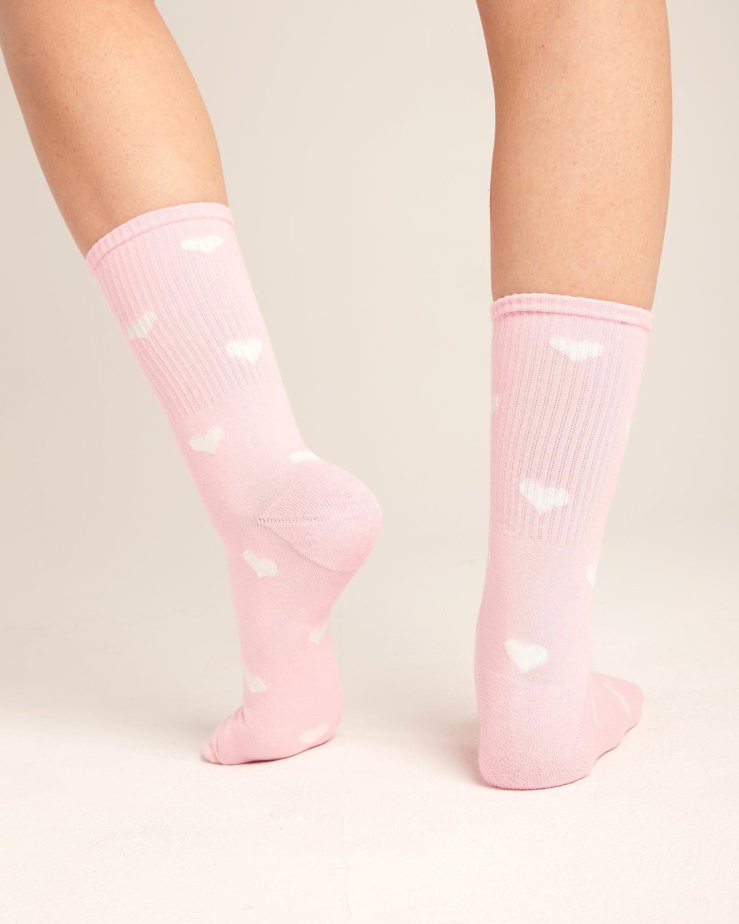 White hearts pink socks