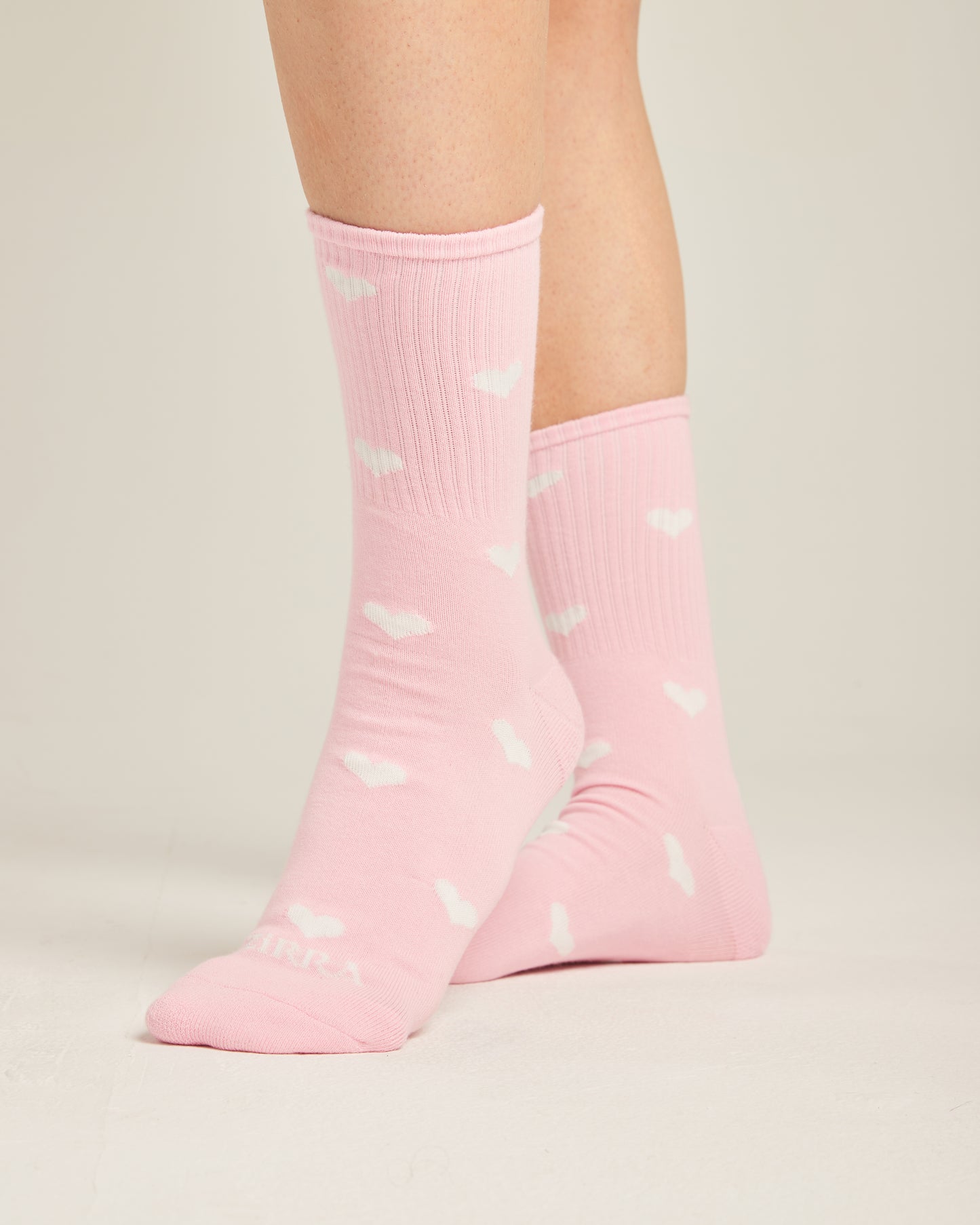 White hearts pink socks