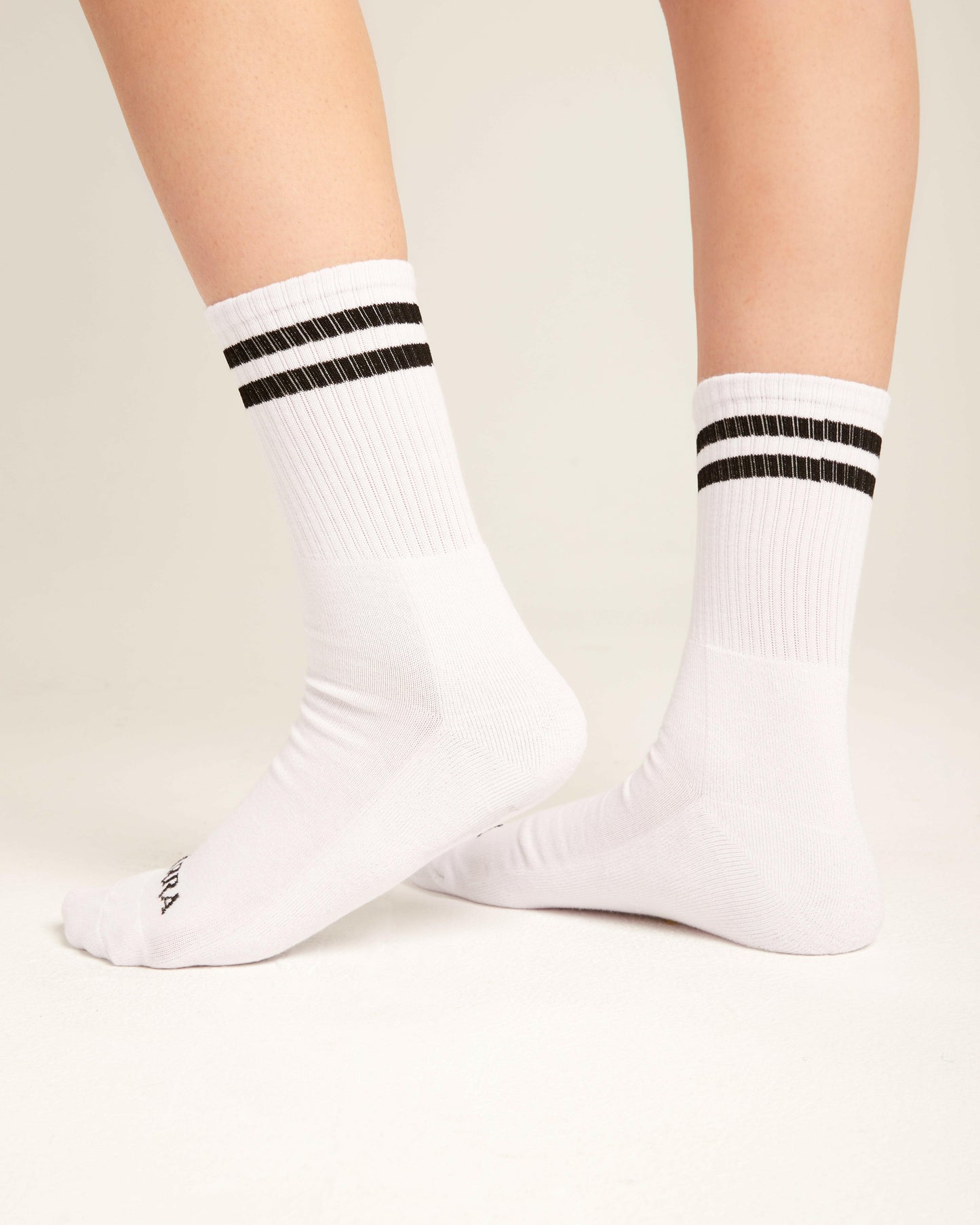 2 strips white socks.